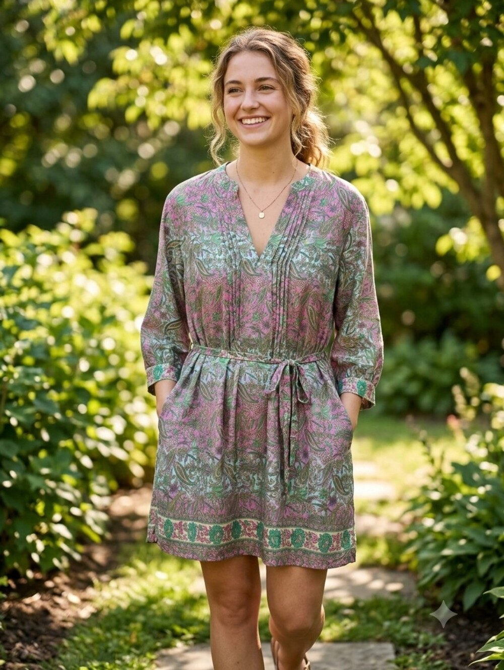 Zury Silk Blend Paisley Tunic Dress Free Size